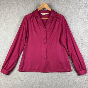 VTG Felice Collared Button up Blouse Deep V-Neck Size 16 Polyester 70s Cottage